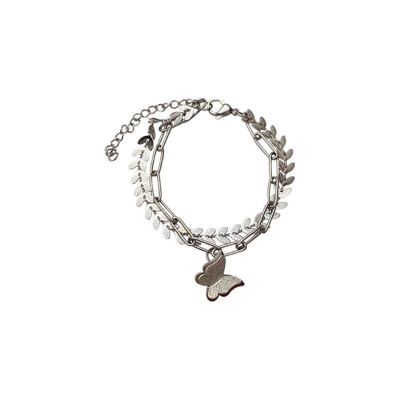 Orejas de trigo de acero de titanio al por mayor cadena hecha a mano Doble capa pulsera de mariposa
